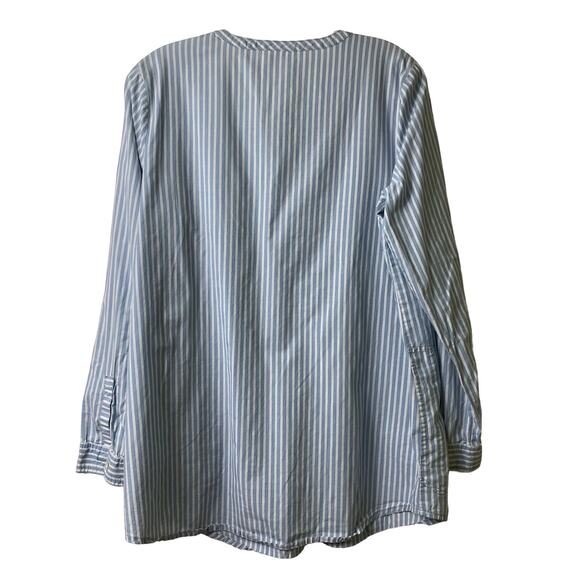 J. Jill Blue Striped Long Sleeve Popover Top With‎ Pockets Sz S (2452) - Picture 2 of 4